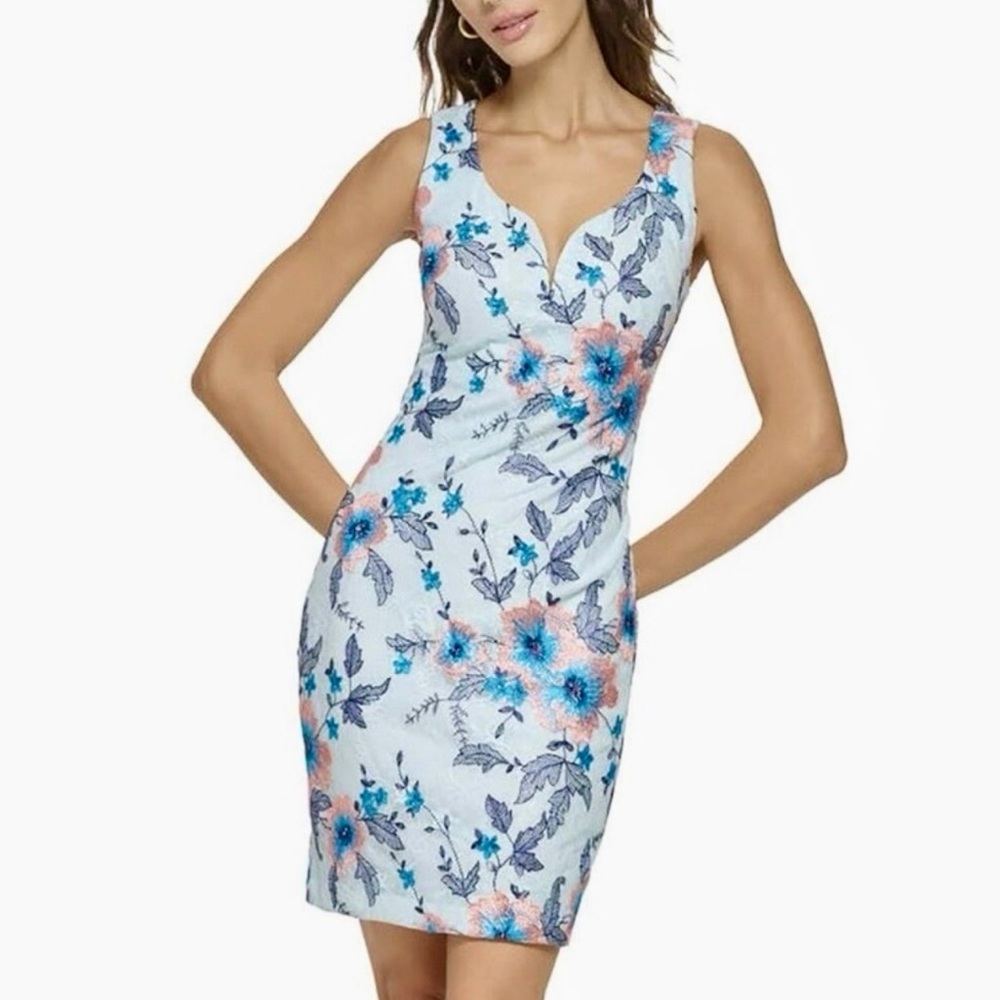 Guess Light Blue Lace Embroidered Sheath Dress | Sweetheart Neckline | Size 4